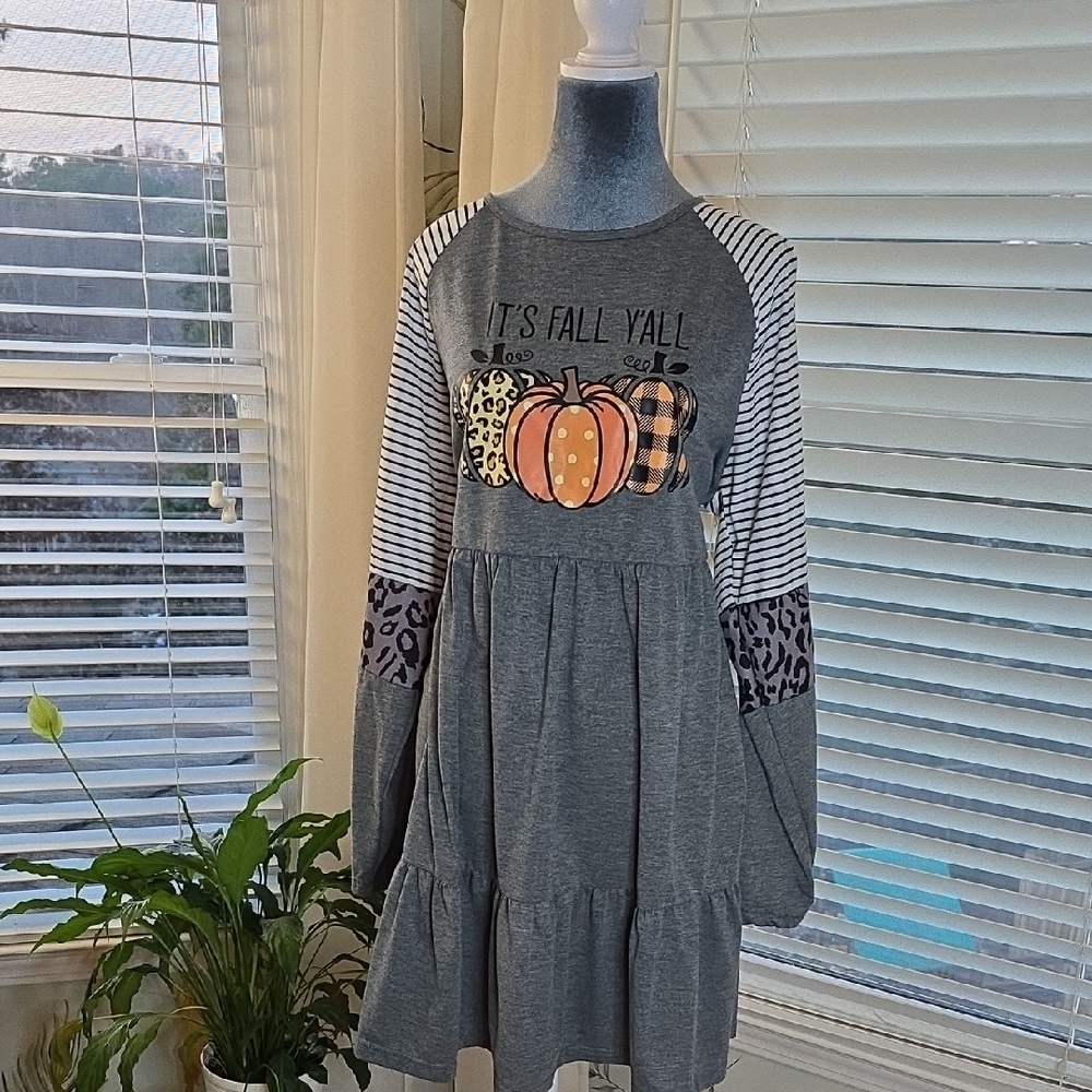 Gray and White Fall Dress